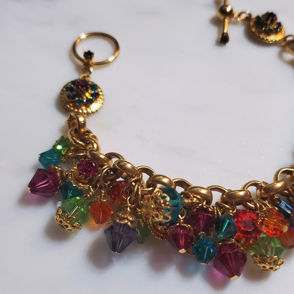 Vintage Zander Elliott Lunch At The Ritz rainbow gem charm bracelet - Picture 3 of 12